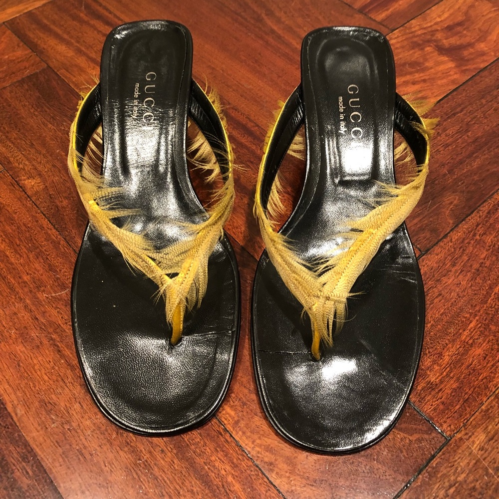 Gucci Yellow Feathered Sandals